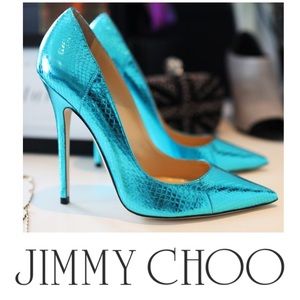 New Jimmy Choo Blue Anouk Watersnake Pumps